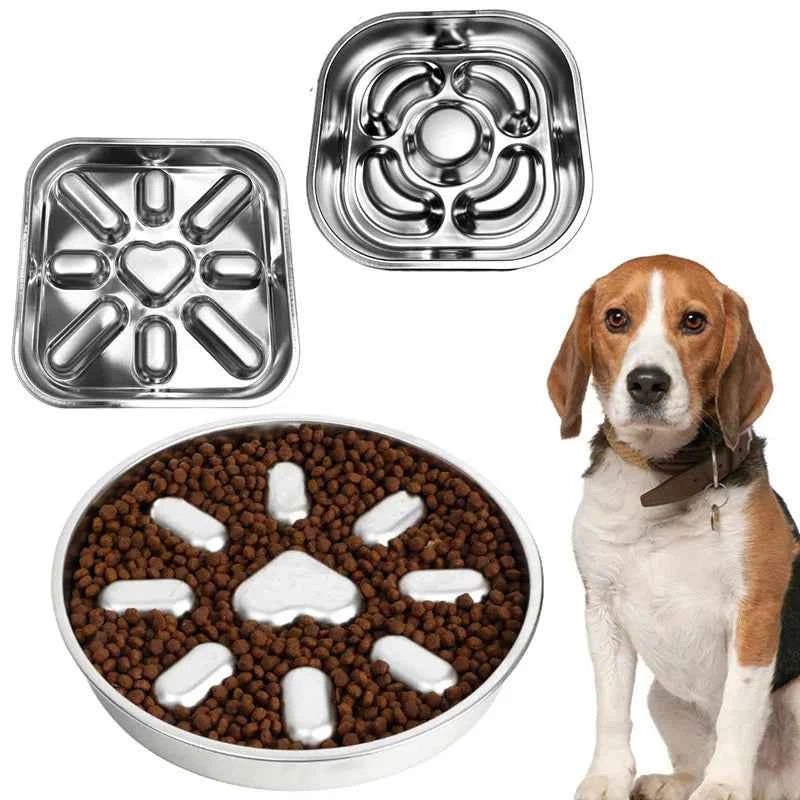 Stainless steel slow feeder dog bowl with raised centre