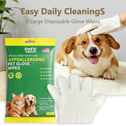 No-Rinse Pet Wipe Gloves – 6 Pack