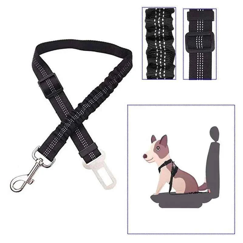 Dog car seat belt with shock-absorbing elastic
