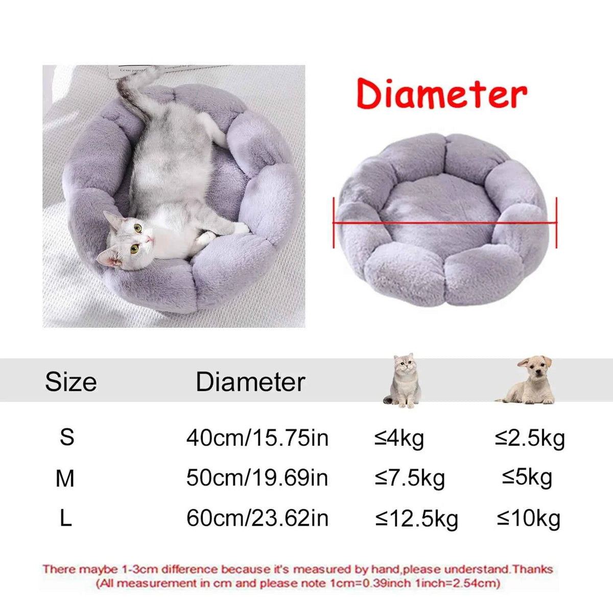 Round Plush Pet Bed – 6 Sizes