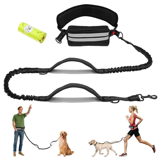 Double Dog Leash for Two Dogs – Hands-Free with Bag Holder