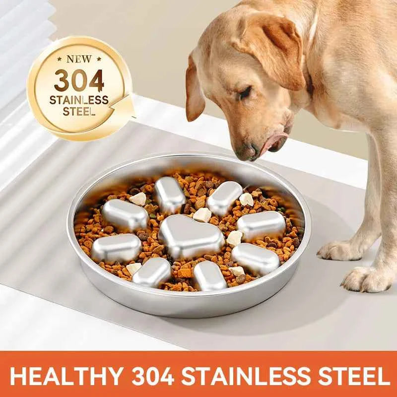 Slow feeder dog bowl that reduces gulping